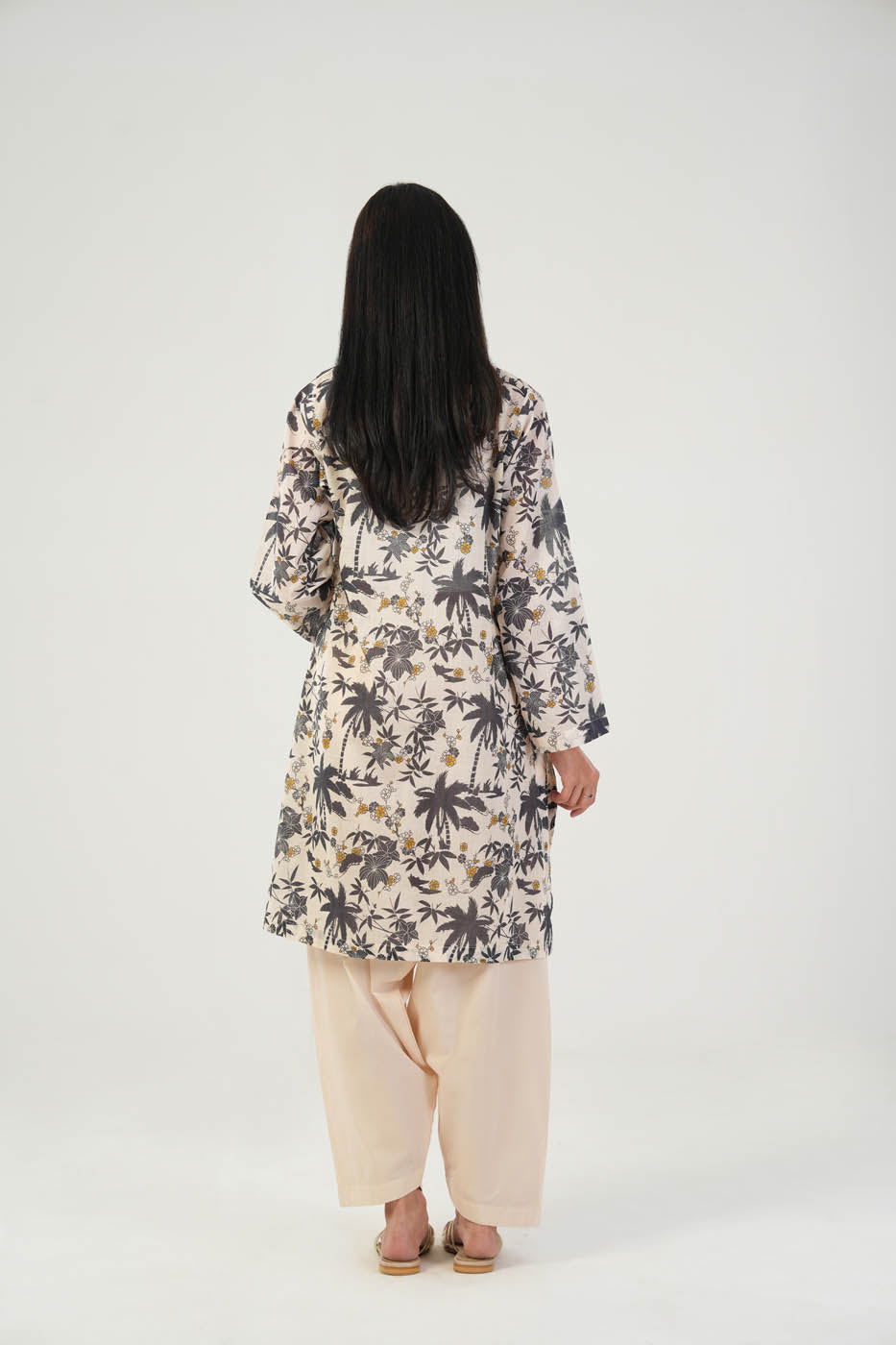 2 Pc Printed Slub Lawn Outfit