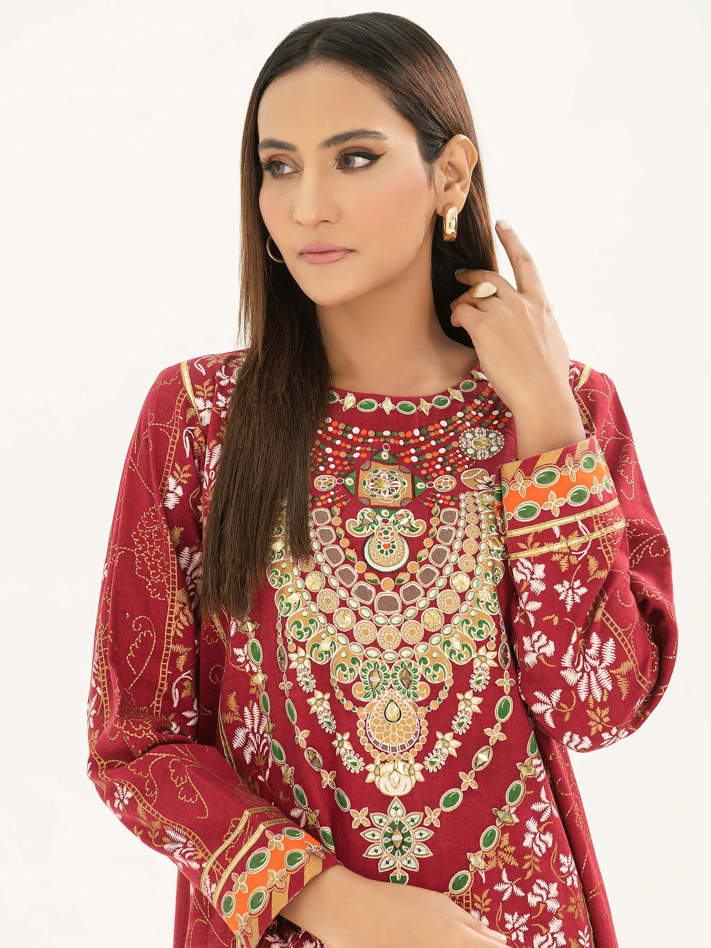 Limelight - Khaddar Shirt-Gold Paste Print (Pret)