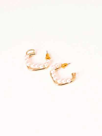 Pearl Square Hoop Earrings