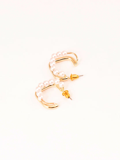 Pearl Square Hoop Earrings