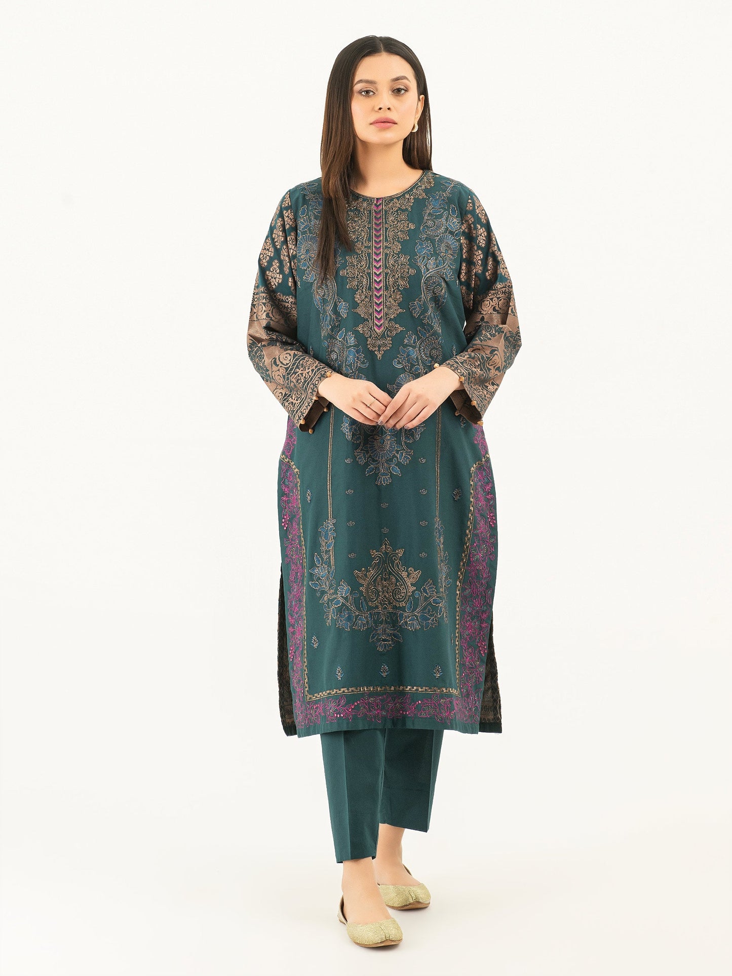 2 Piece Jacquard Suit-Embroidered (Pret)