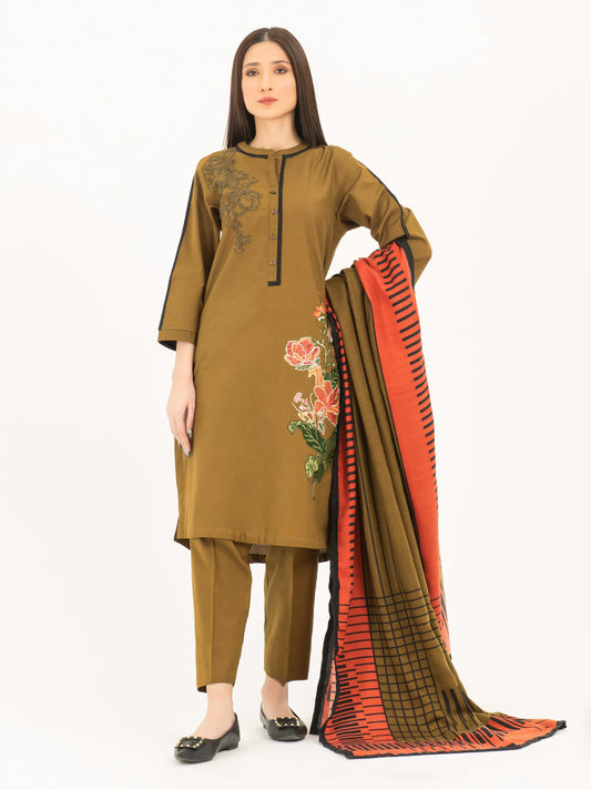 3 Piece Winter Cotton Suit-Embroidered (Pret)