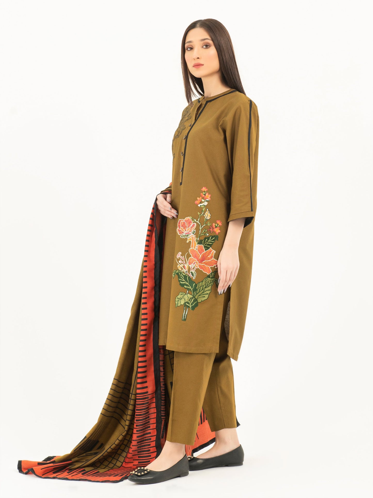 3 Piece Winter Cotton Suit-Embroidered (Pret)