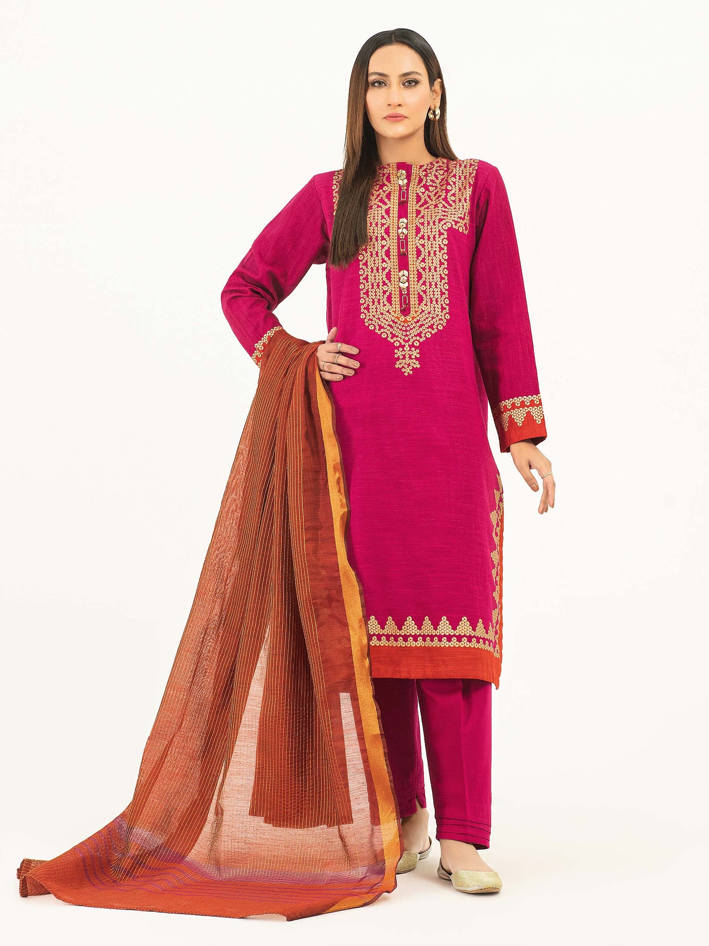 3 Piece Khaddar Suit-Pasted (Pret)