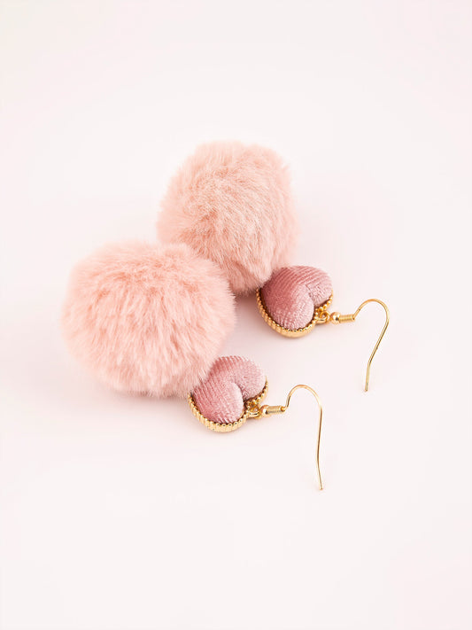 Limelight - Heart Pompom Drop Earrings