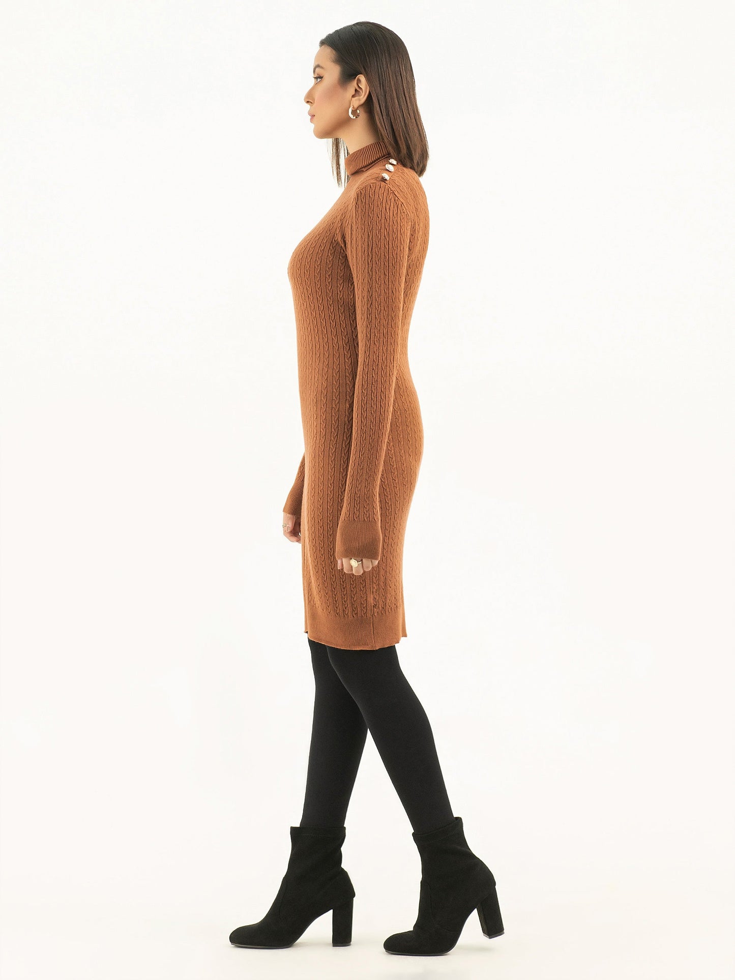 Buttoned Turtle Neck Dress