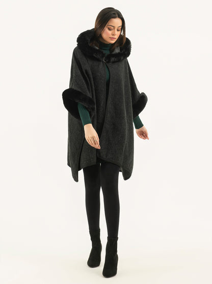 Hooded Fur Cape Shawl