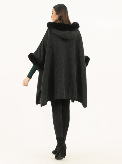 Hooded Fur Cape Shawl