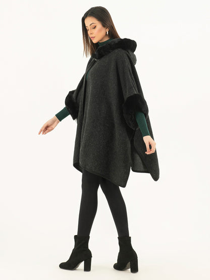 Hooded Fur Cape Shawl