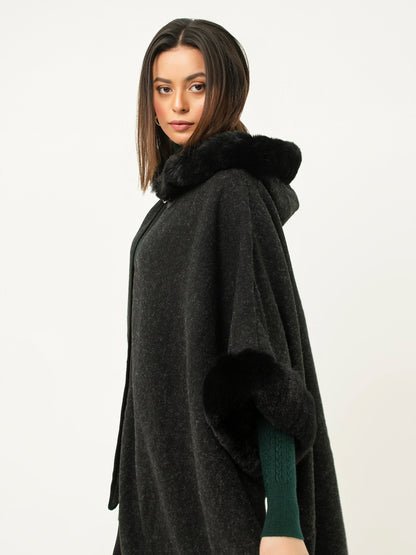 Hooded Fur Cape Shawl