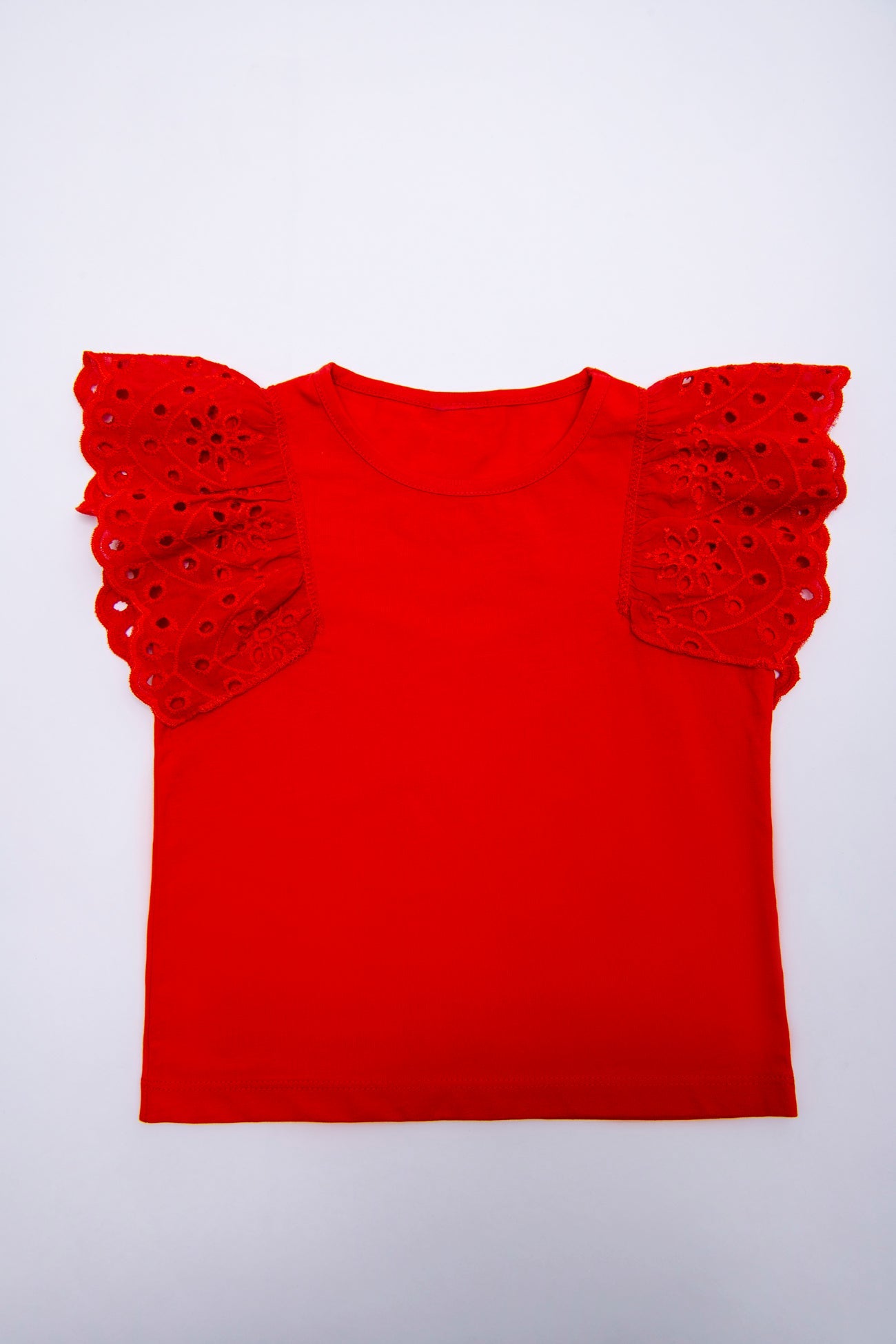 BTW - EMBROIDERED RUFFLES SLEEVES T-SHIRT