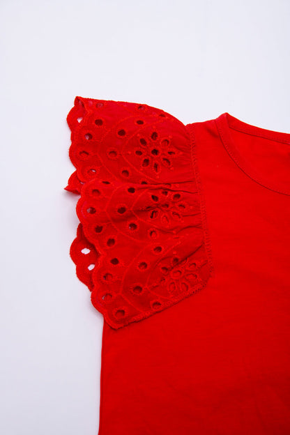 BTW - EMBROIDERED RUFFLES SLEEVES T-SHIRT