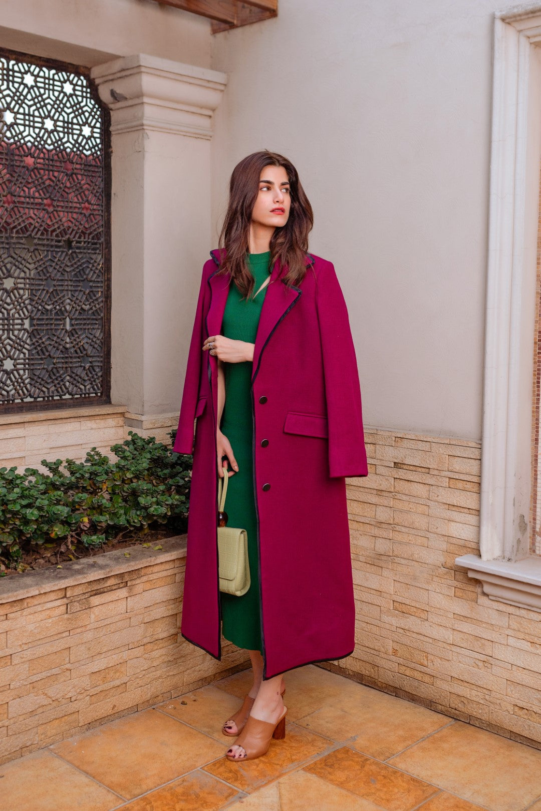 Chaos - GREED- Magenta Wool Long Overcoat For Women