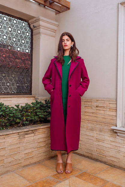 Chaos - GREED- Magenta Wool Long Overcoat For Women