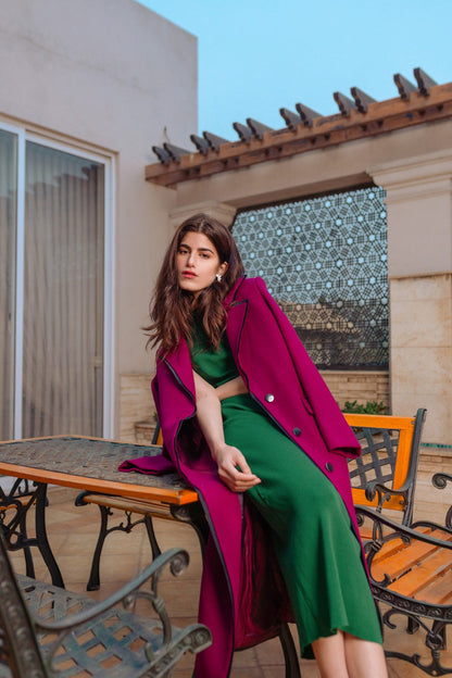 Chaos - GREED- Magenta Wool Long Overcoat For Women