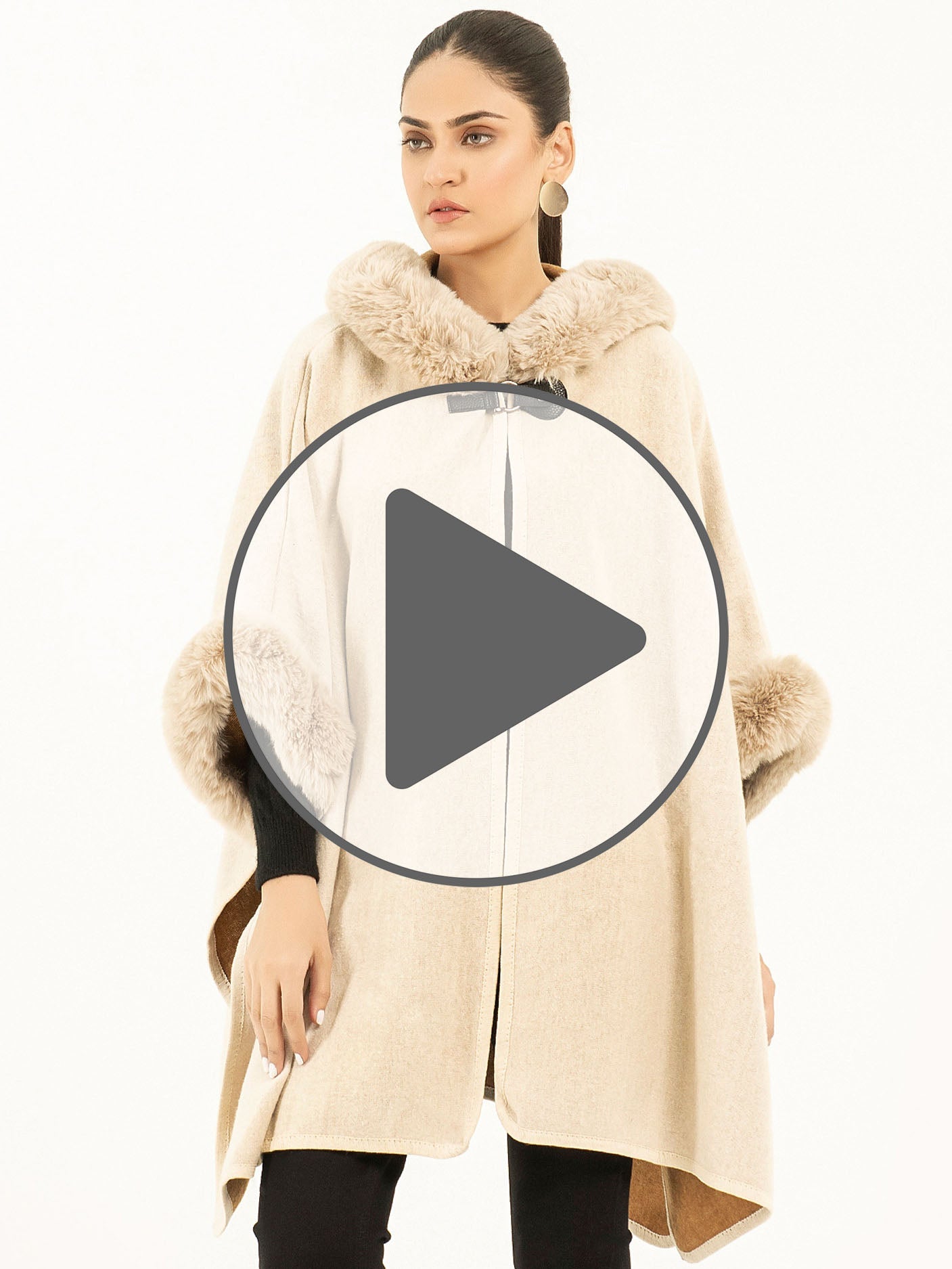 Hooded Fur Cape Shawl