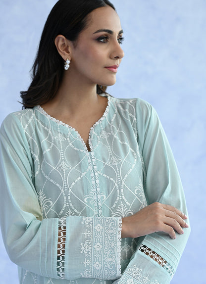 Powder Blue Schiffli Embroidered Kurta