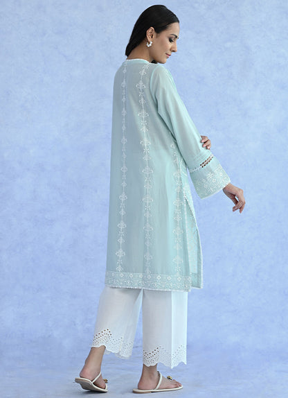 Powder Blue Schiffli Embroidered Kurta