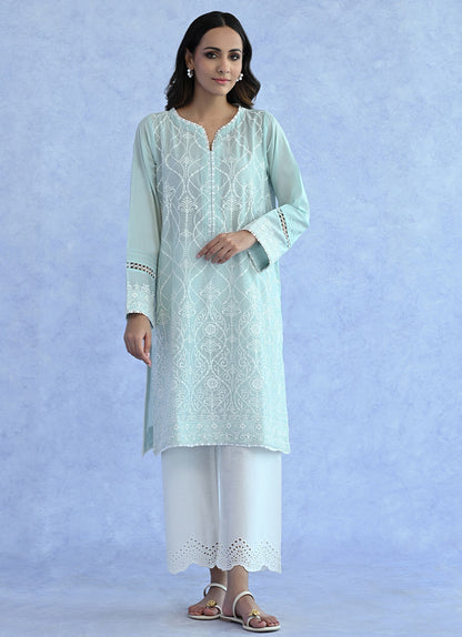 Powder Blue Schiffli Embroidered Kurta