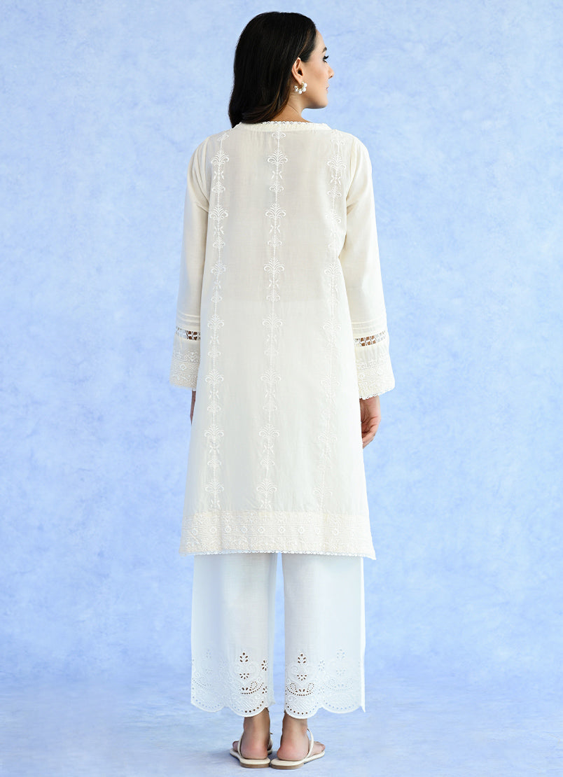 Ivory Schiffli Embroidered Kurta