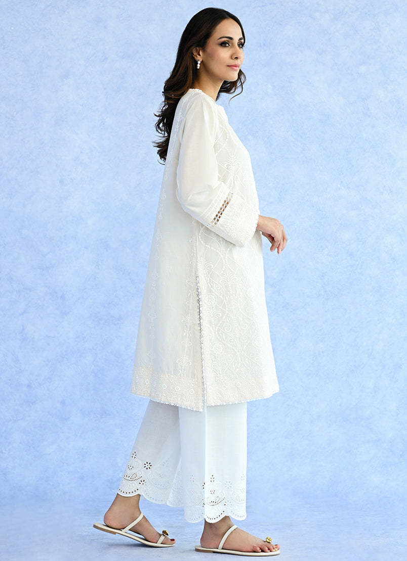 Ivory Schiffli Embroidered Kurta