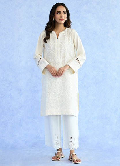 Ivory Schiffli Embroidered Kurta