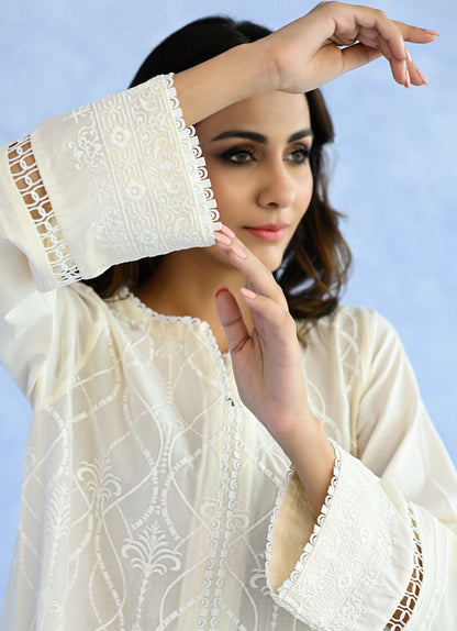 Ivory Schiffli Embroidered Kurta