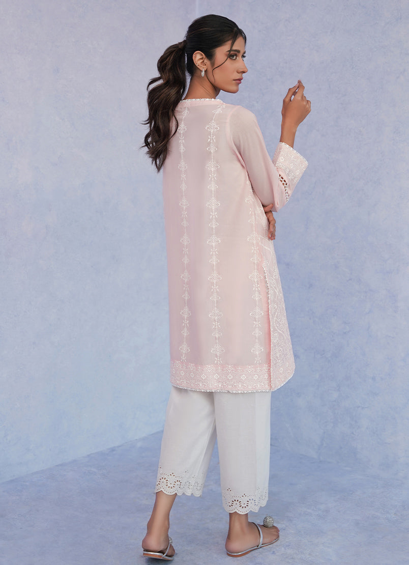 Pink Schiffli Embroidered Kurta