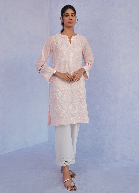 Pink Schiffli Embroidered Kurta