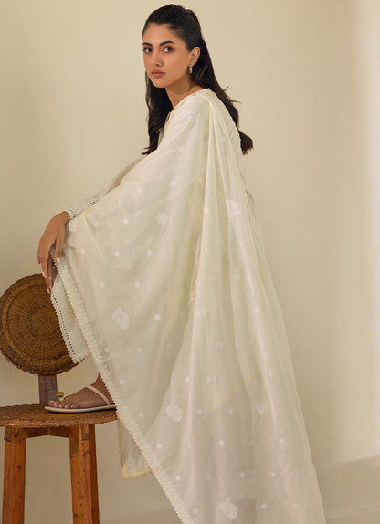 3 PC Cream Chikankari  Suit