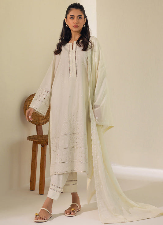 3 PC Cream Chikankari  Suit