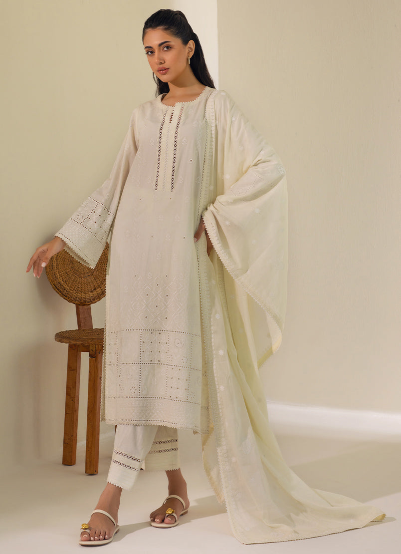 3 PC Cream Chikankari  Suit