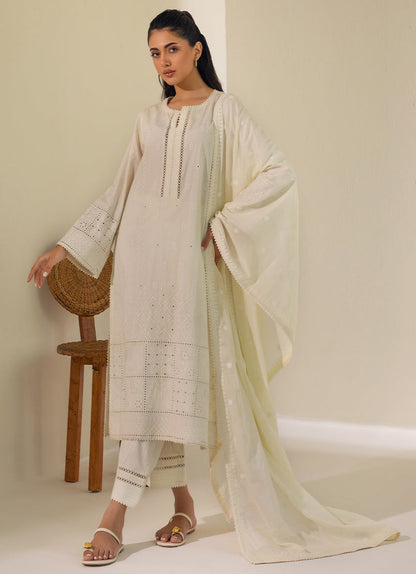 3 PC Cream Chikankari  Suit