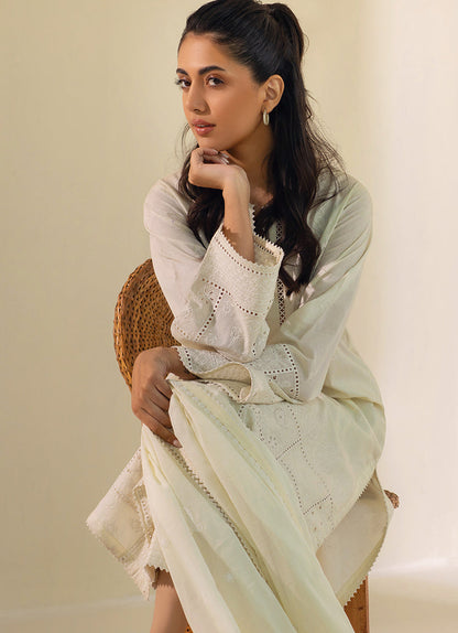 3 PC Cream Chikankari  Suit