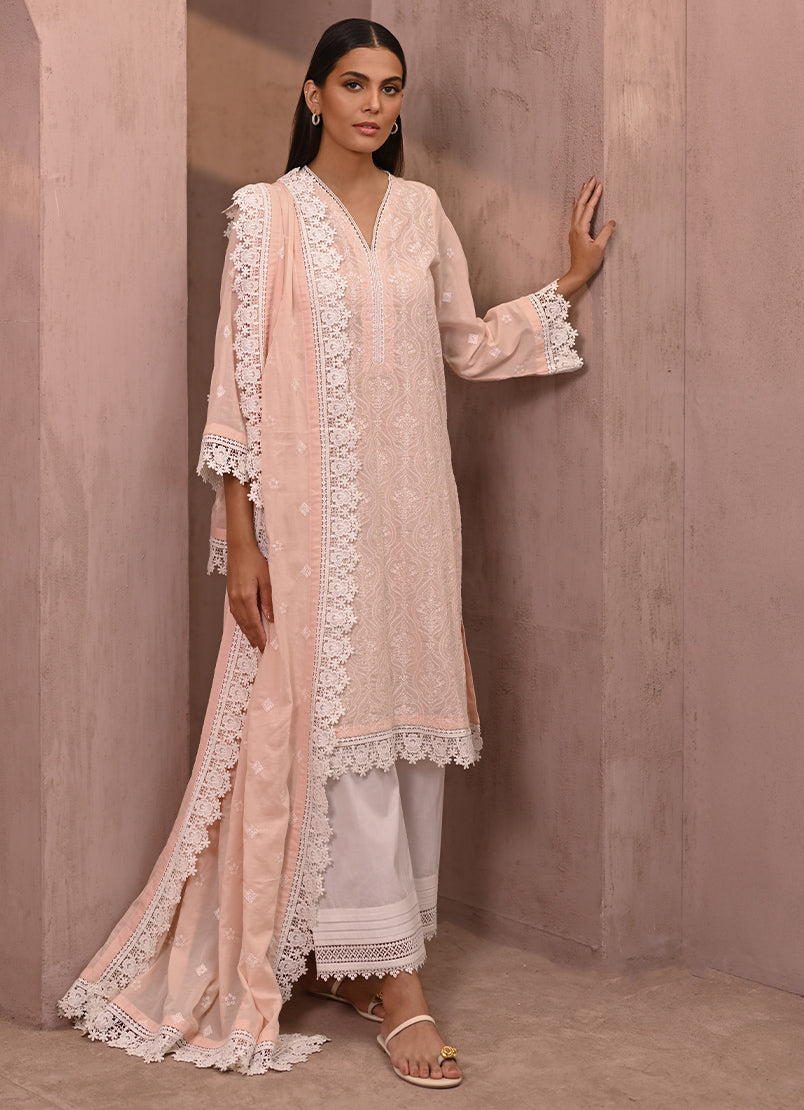 Peach Chikankari CO-ORD Set