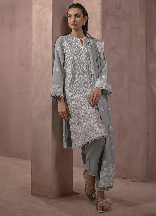 3 PC Blue Haze Chikankari Embroidered Suit