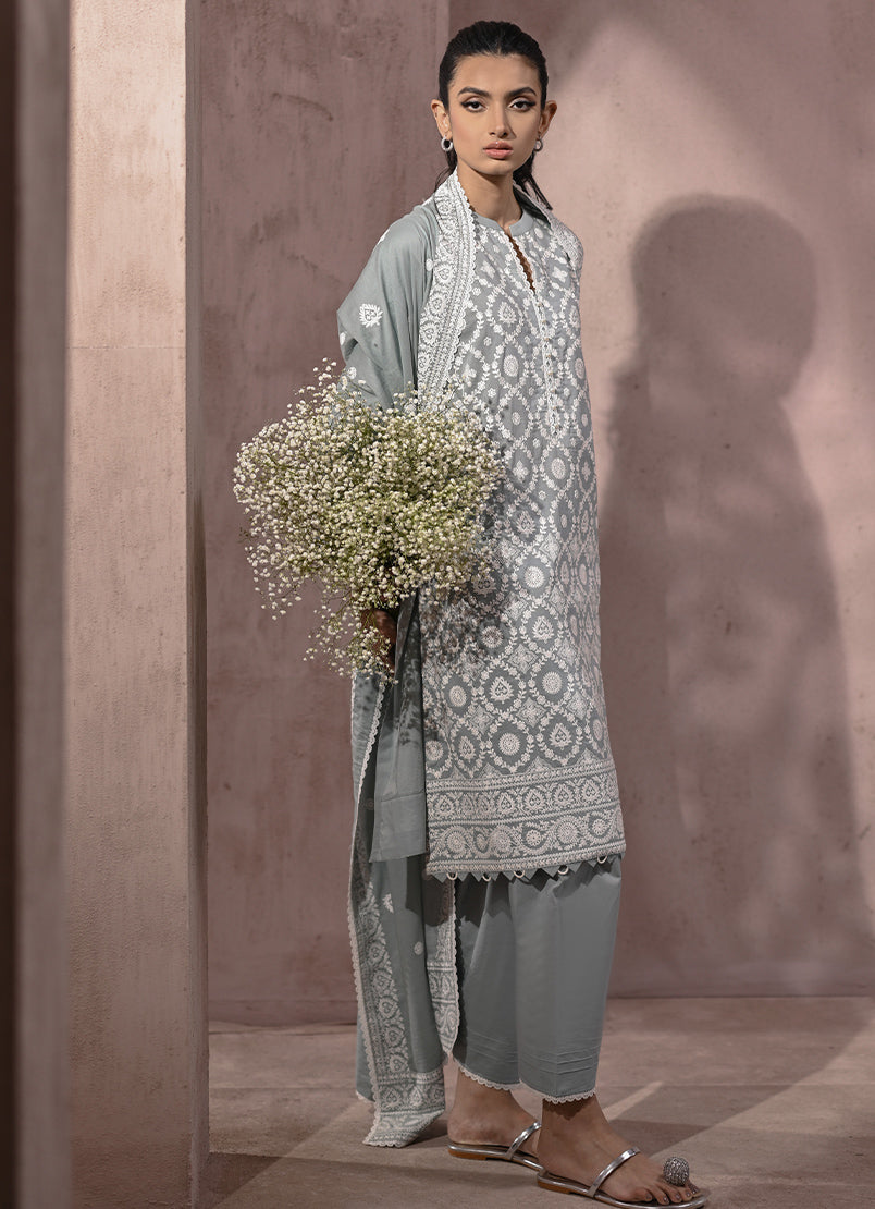 3 PC Blue Haze Chikankari Embroidered Suit