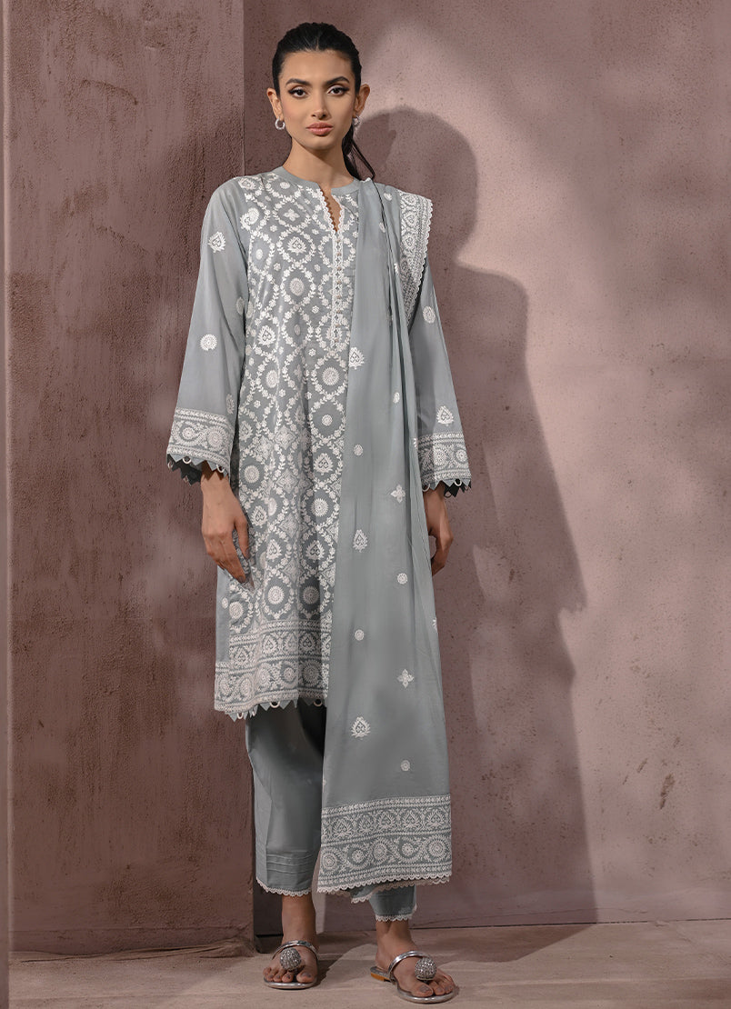 3 PC Blue Haze Chikankari Embroidered Suit