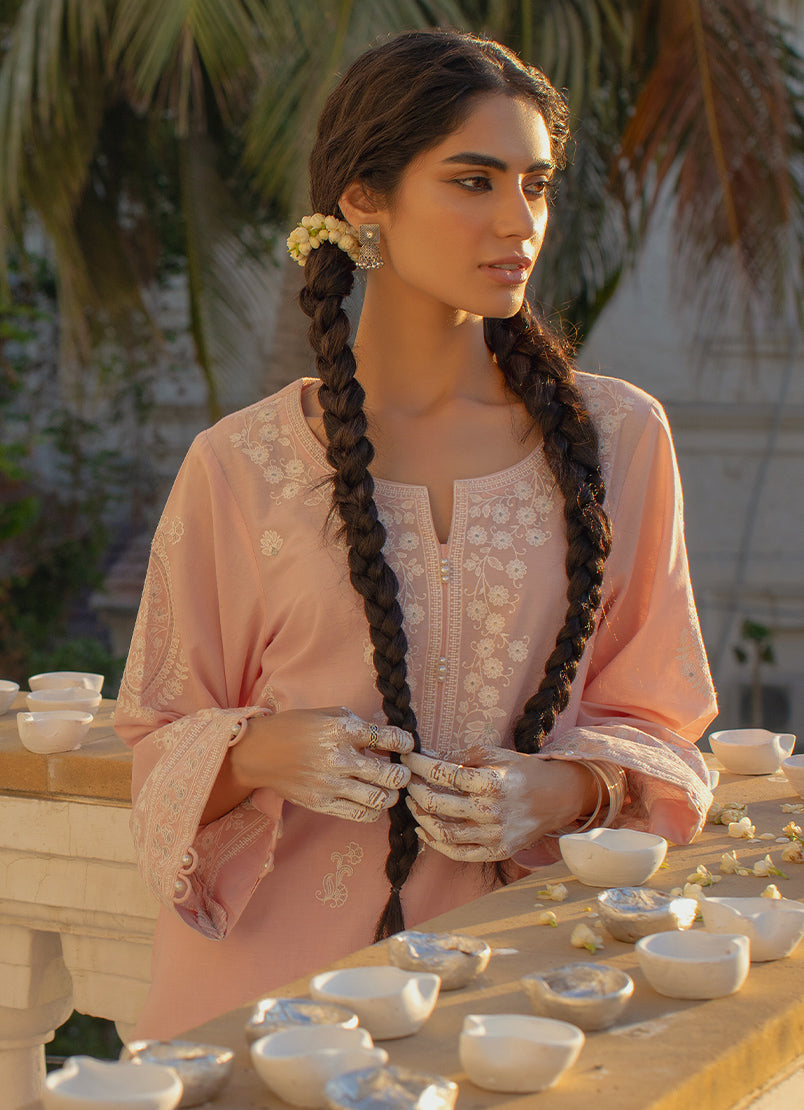 Coral Pink Embroidered CO-ORD Set