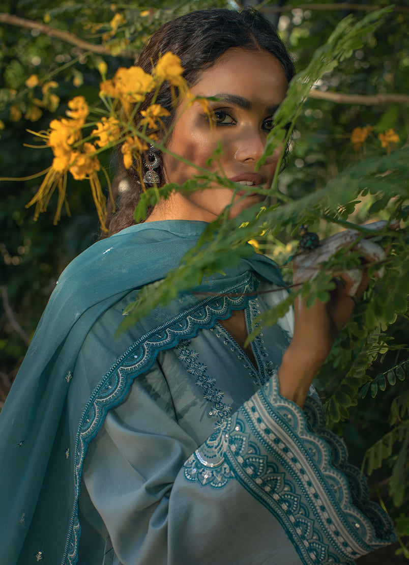 3 PC Sea Blue Suit With Sequins