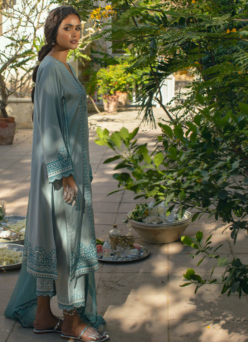 3 PC Sea Blue Suit With Sequins