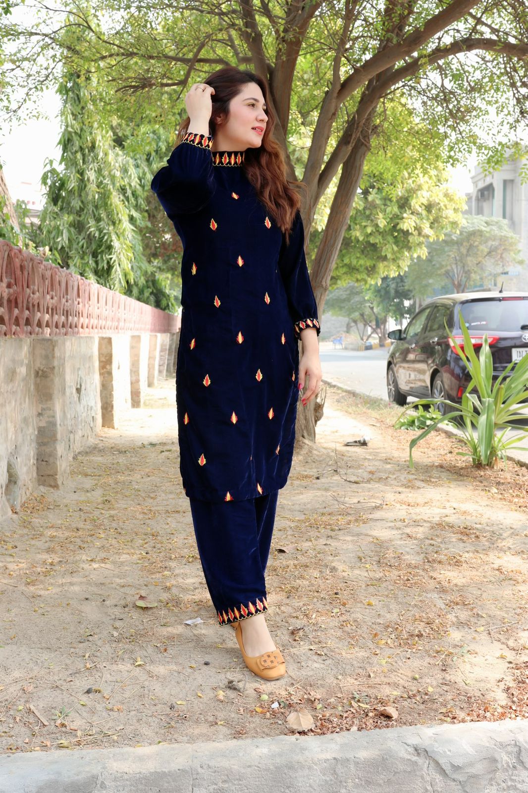 Chilgozay - Blue Velvet Embroidered Dress (CC 423)