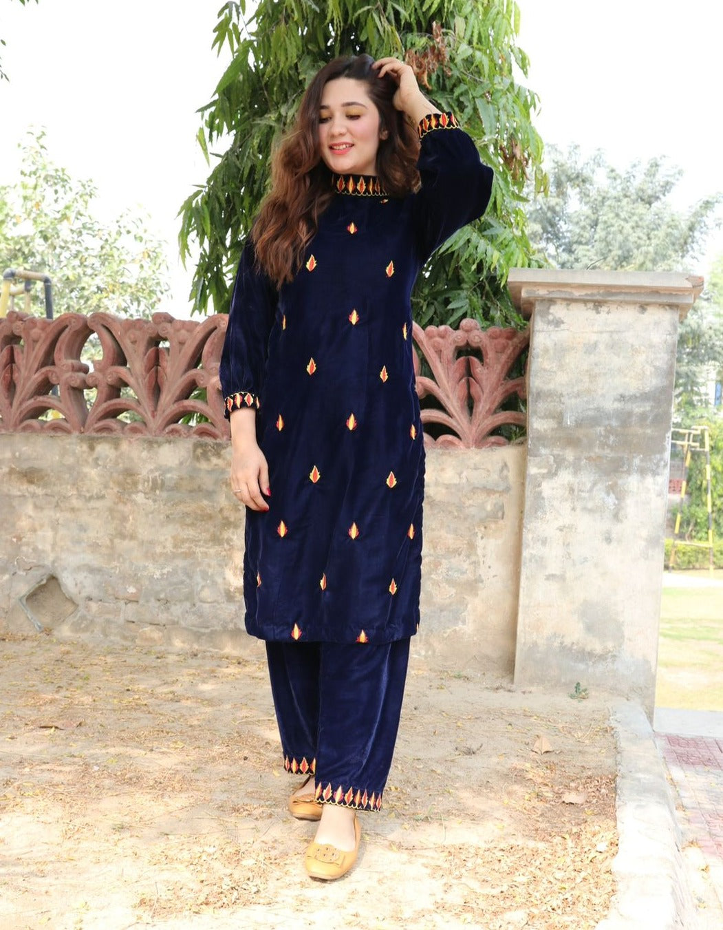 Chilgozay - Blue Velvet Embroidered Dress (CC 423)