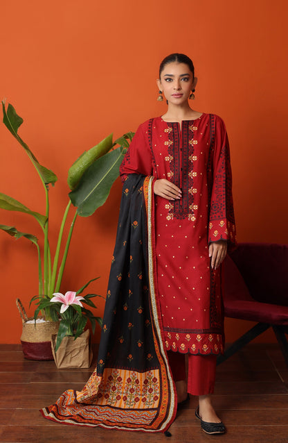 Orient - Stitched 3 Piece Embroidered Cambric Shirt , Cambric Pant and Lawn Dupatta