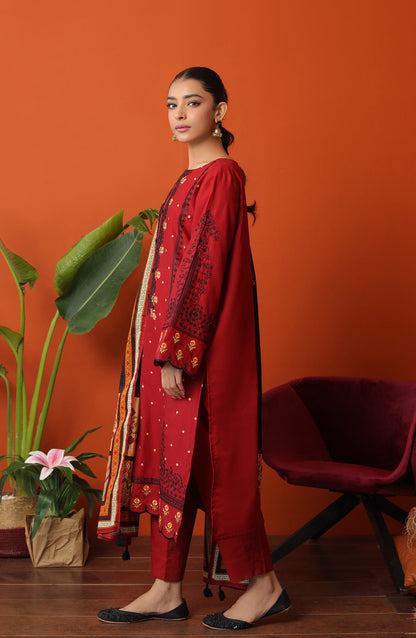 Orient - Stitched 3 Piece Embroidered Cambric Shirt , Cambric Pant and Lawn Dupatta