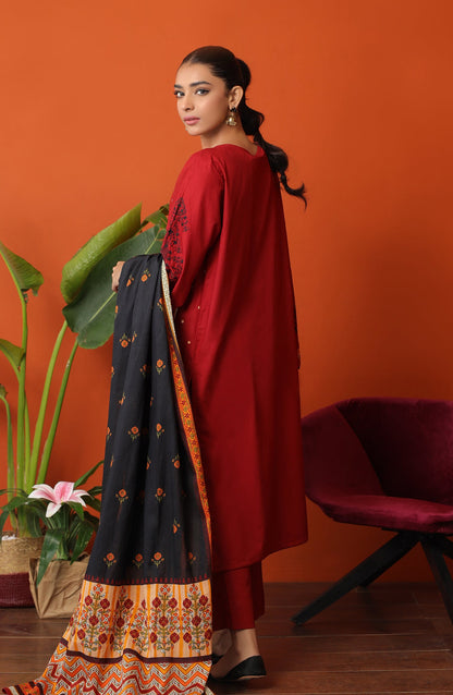 Orient - Unstitched 3 Piece Embroidered Cambric Shirt , Cambric Pant and Lawn Dupatta