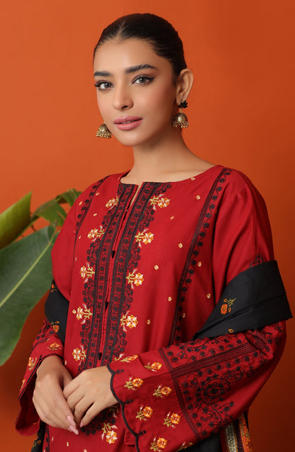 Orient - Unstitched 3 Piece Embroidered Cambric Shirt , Cambric Pant and Lawn Dupatta