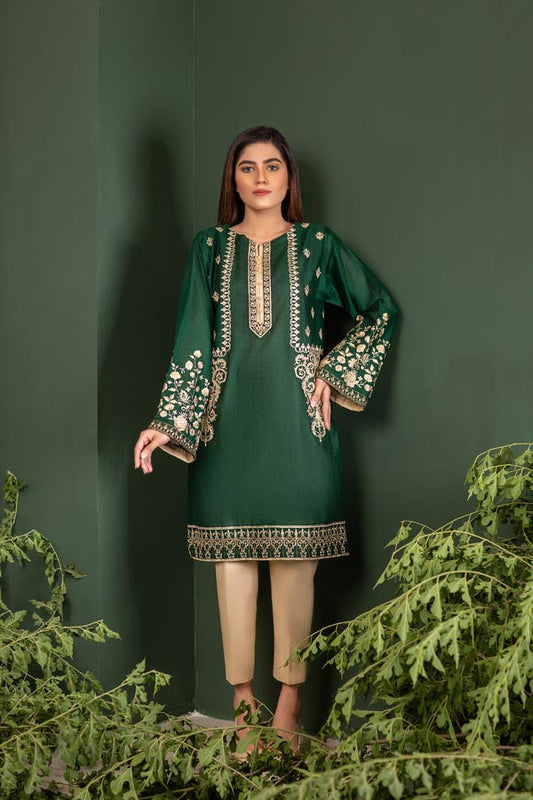 Adan's Libas - Dark Green - Embroidered Lawn Stitch Shirt