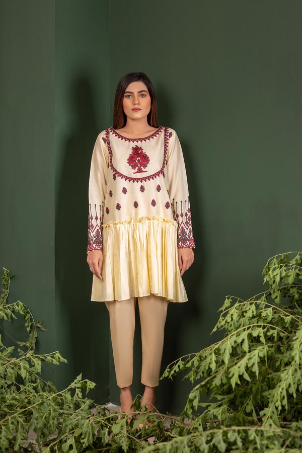 Adan's Libas - Cream - Embroidered Lawn Stitch Shirt