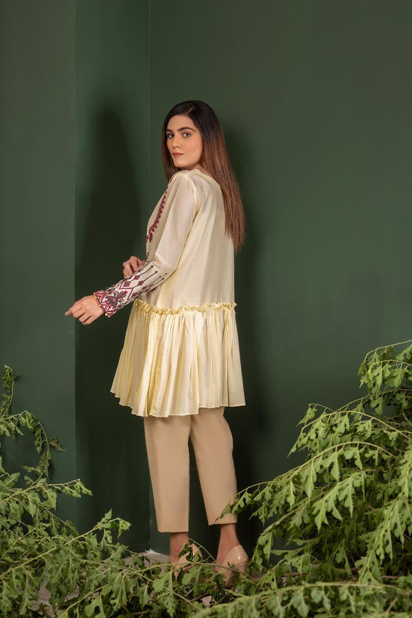 Adan's Libas - Cream - Embroidered Lawn Stitch Shirt